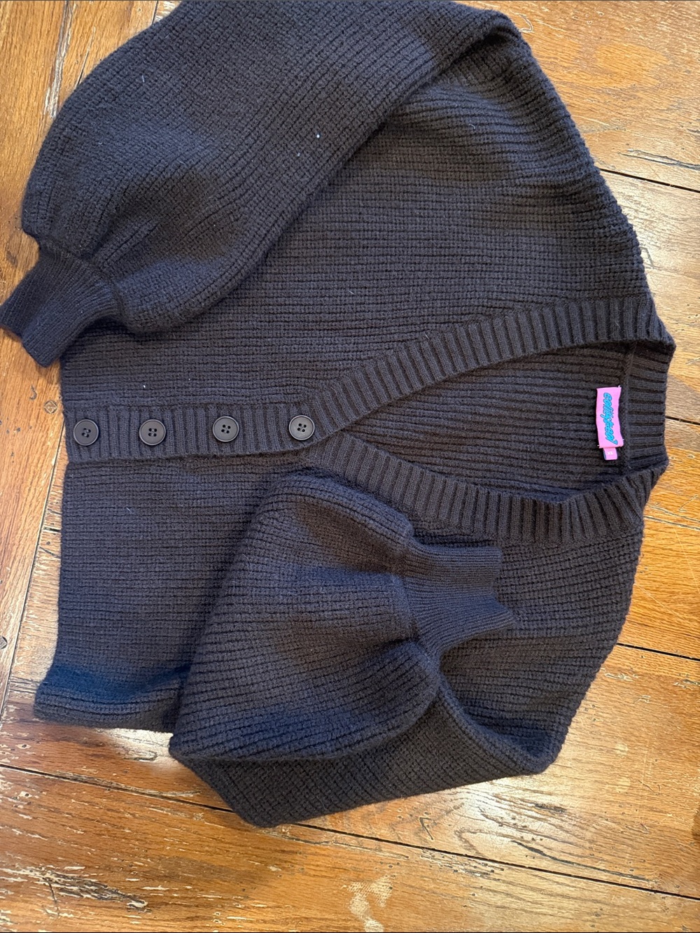 Edikted Black Short Button-Front Cardigan with Puff Sleeves